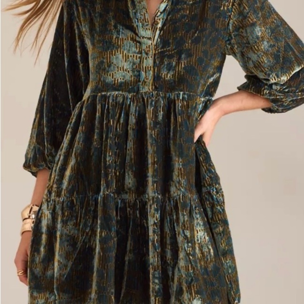 The Bettina Tiered Shirt Dress by Maeve: Mini Velvet Edition
